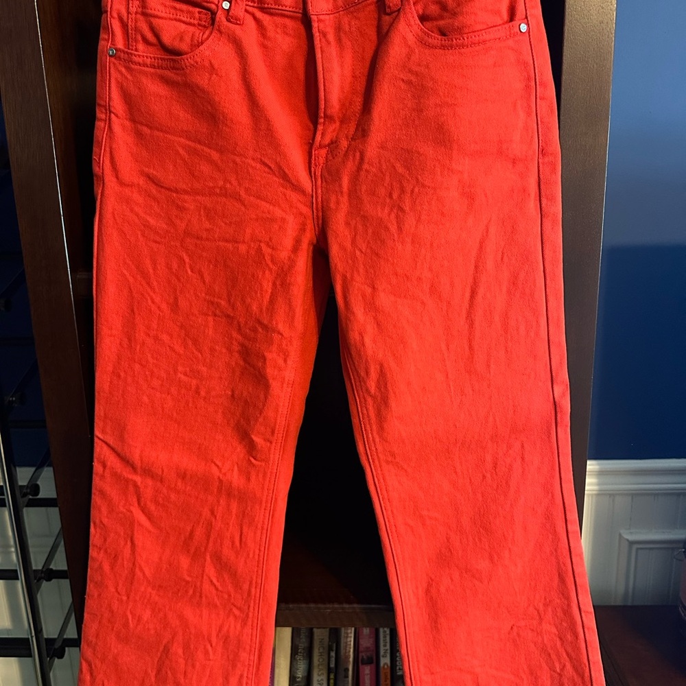 Red Ankle Cropped Jeans with Vibrant Style